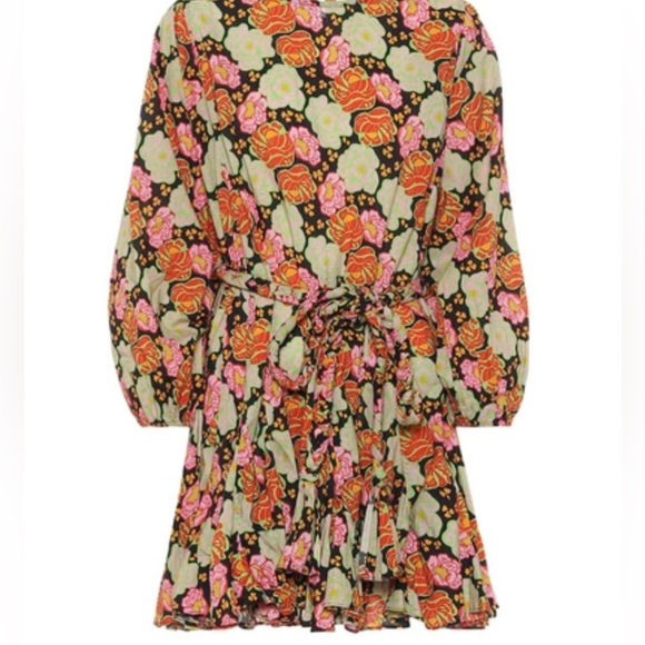 RHODE Ella Floral-Print Cotton Mini Dress size xs missing belt - Picture 10 of 10